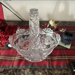Vintage Lead Crystal Cut Glass Basket with Floral