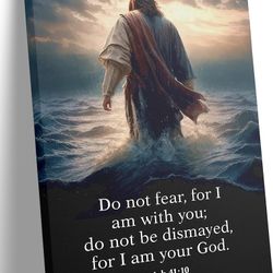 Jesus Walking on Water Canvas Wall Art Christian Inspirational Painting Picture Wall Decor Do Not Fear for I Am with You Bible Poster Print Artwork fo