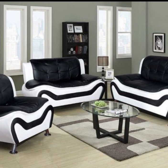 Modern Style Black And White Leather Couch Set