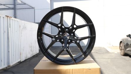 19 INCH SQUARED SET BBS STYLE WHEELS RIMS GLOSS BLACK 19X8.5 +35 (5X120) CB: 72.6