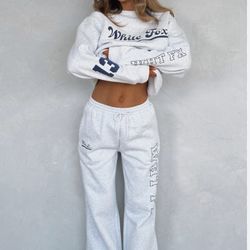 NWT White Fox LA Girly Wide Leg Sweatpants-Grey Marle