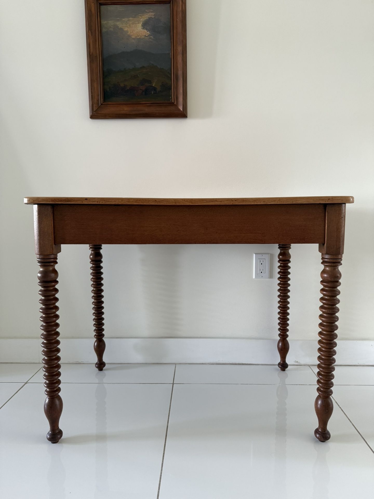 Victorian Antique Solid Wood Bobbin Leg Writing Desk Console Table