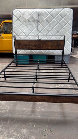 Metal and Wood Bed Frame with Mattress