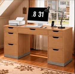 Executive Desk with Drawers, Office Desk with Stoarge, Brown
54" Wide Desktop, 7 Storage Drawers, Designed for Computer Work, Writing, and Study, Suit