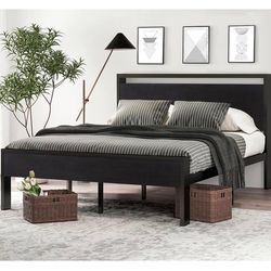 14 Inch Full Size Metal Platform Bed Frame with Black Oak B-21