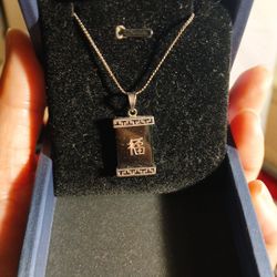 Vtg Genuine Blessing Fortune  Black Stone S925 Chain 18" 