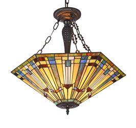 CHLOE Lighting "KINSEY" Tiffany-style 3 Light Mission Large Inverted Ceiling Pendant 24" Shade