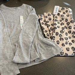 New Girls Ruffled Cozy Top & Fleece Lined Leggings Set Size 12