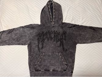 VINTAGE ARCH LOGO STUDDED HOODIE WASHED BLACK/RED