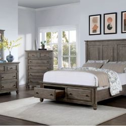 Brand New Warm Grey 4pc King Size Bedroom Set (Available In California King Size)