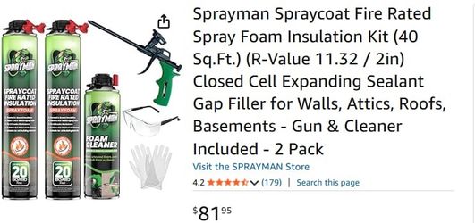 Spraycoat Fire Rated Spray Foam Insulation Kit (40 Sq.Ft.) Closed Cell Polyurethane Expanding