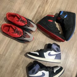 Used 3-Pair Sneaker Bundle — Jordan 1 Quai 54+Blue Moon/Yeezy 700 Hi-Res Red