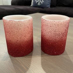 Red Glitter Flameless Candle, Set of 2