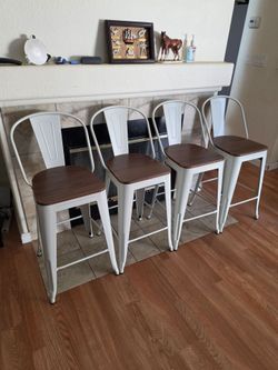 Set of 4 High Back Counter Height Modern Farmhouse Style Bar Stools