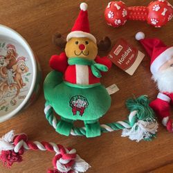 Holiday Dog Toys And Drinking Bowl