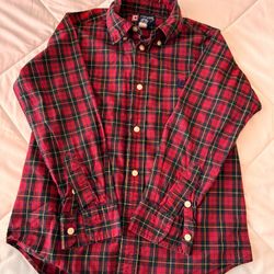 Chaps Boys Red Black Plaid Button Down Shirt Size 7