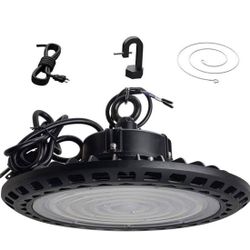 New! LED High Bay Lighting 150W 22,500LM (150LM/W) 1-10V Dimmable, 5’ Cable with 110V Plug, Hanging Hook,