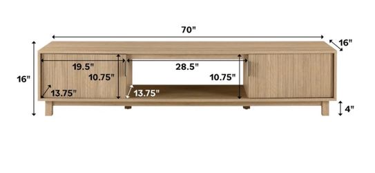 70" Wood TV Stand with Fluted Doors