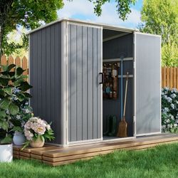 Sunmthink 5.0' X 3.1' Resin Outdoor Shed with Base Frame, Plastic Shed with Lockable Door, for Garden, Ptaio, Backyard, Gray