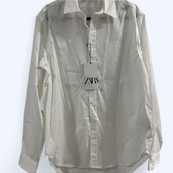 Zara White Button Down Blouse Size Small 