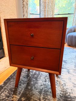 Mid-Century Modern Nightstand | 2-Drawer | Rich Walnut Finish