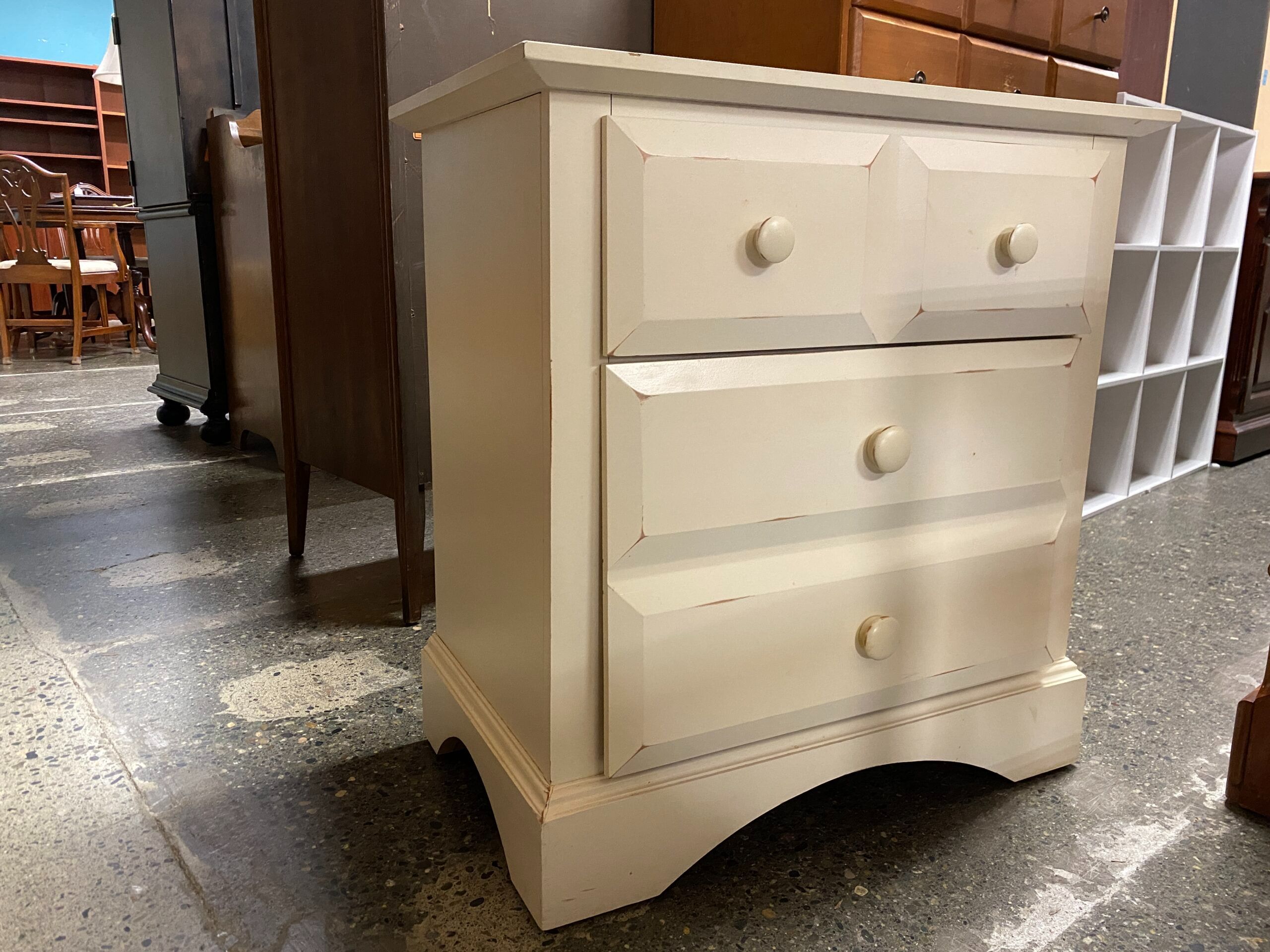 Rustic White Wooden 2-Drawer Nightstand