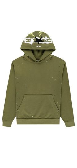 Sp5der Heavy Web Hoodie Olive Green (Large)