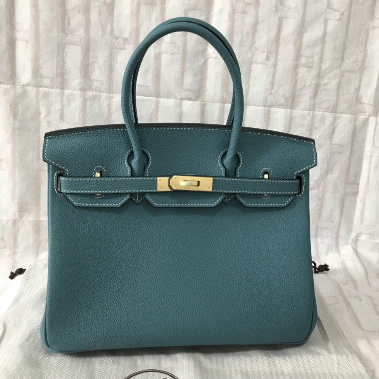 Hermes Birkin 30 Epsom Malachite Green Gold HW Tote Bag