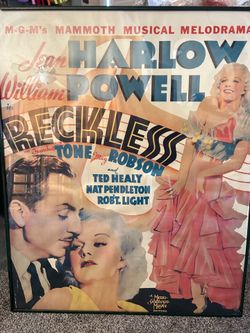 Vintage Jean Harlow & William Powell “Reckless” Framed Movie Poster