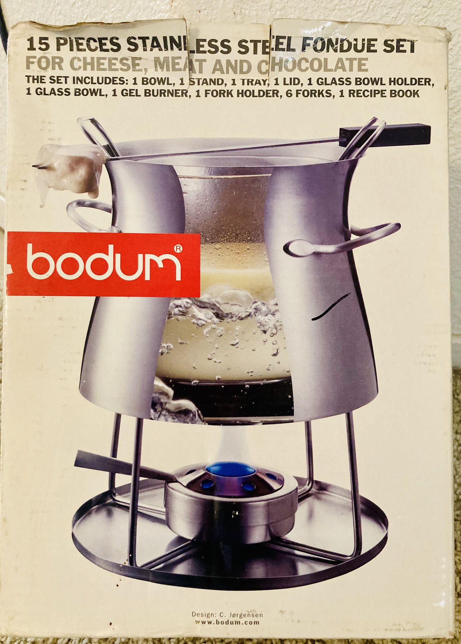 BODUM #5070-16 borosilicate glass/stainless fondue pot - BRAND NEW/holiday entertaining