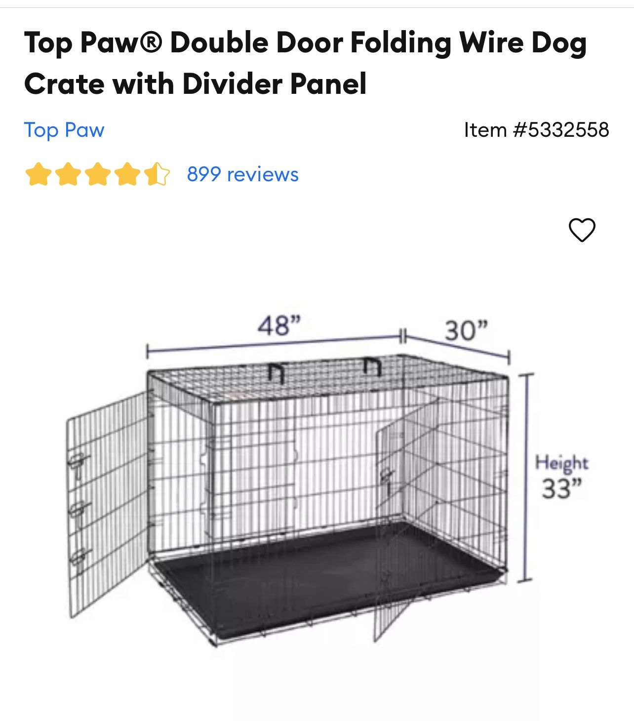 Dog Crate 48" for Large Dog Double Door Kennel