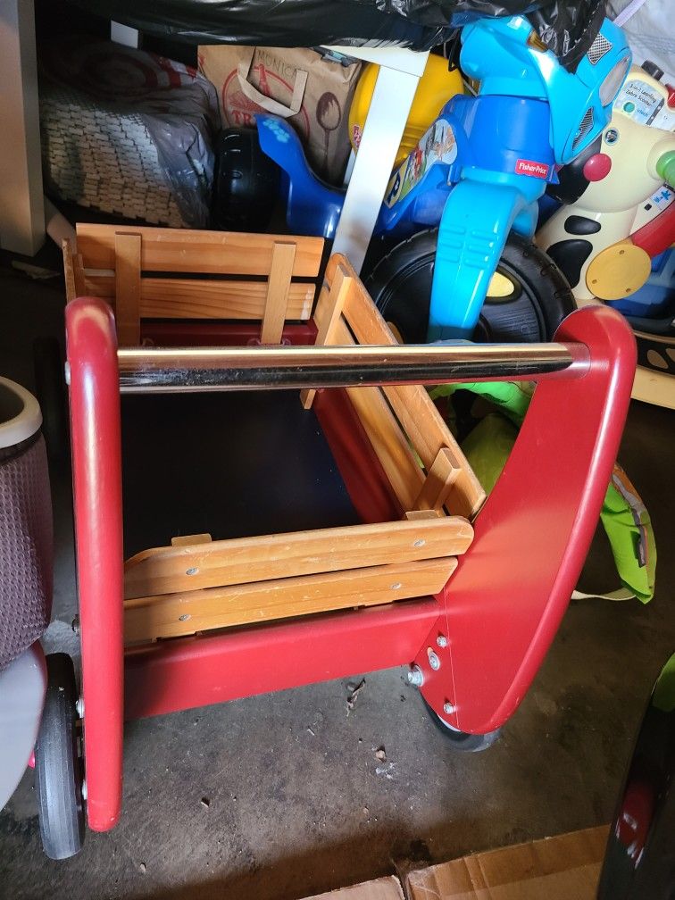 Radio Flyer Wagon Walker  One Area Of Wooden Panel Is Broken