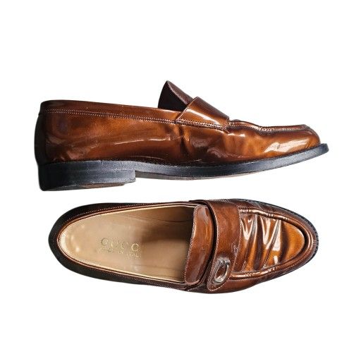 Authentic Gucci Bronze Brown Penny Loafers Size 7.5