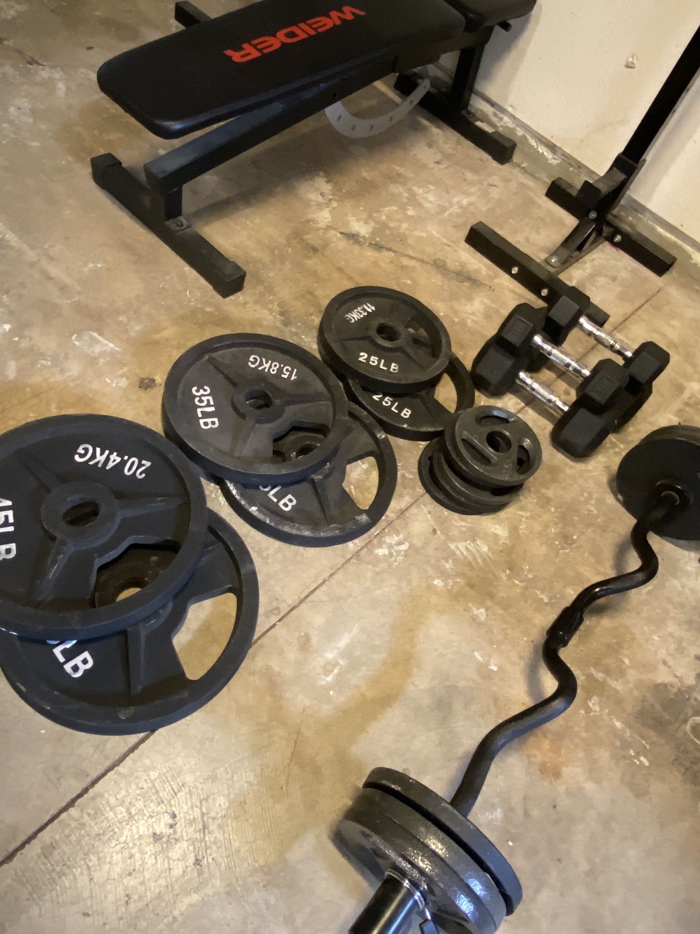 Bench Press Set Cast Iron Plates Everything Included