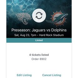 4 Tickets- Dolphins v. Jaguars on 8/23