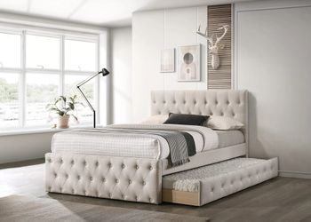 🛑 Full Size Bed with Trundle, Light Brown, No Including Mattresses, New in the Box.