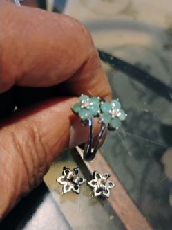 Emerald Ring and Earrings set in .925 Sterling Silver.