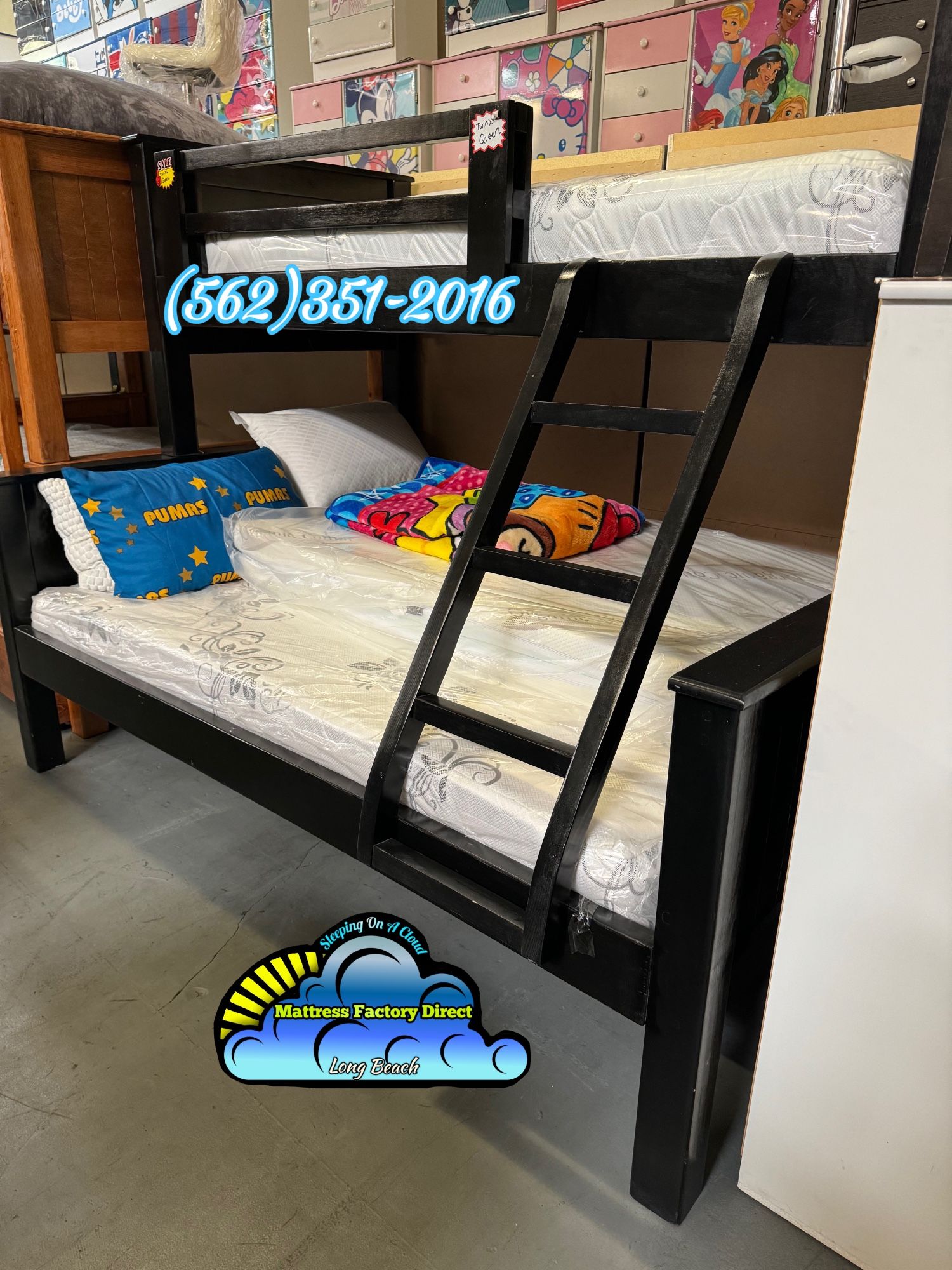 Twin XL queen Bunk Bed Black With Mattresses Included 