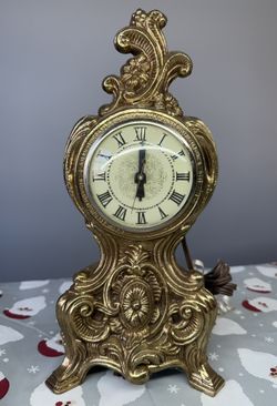 Vintage Victorian Lanshire Electric Mantel Clock Gold Scroll Brass Finish