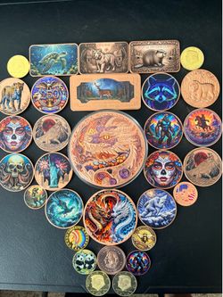 Colored copper coins and bars