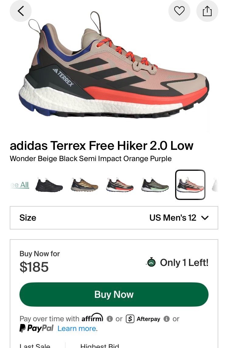 Adidas free hiker 2.0 low (new no box) sz 11.5
