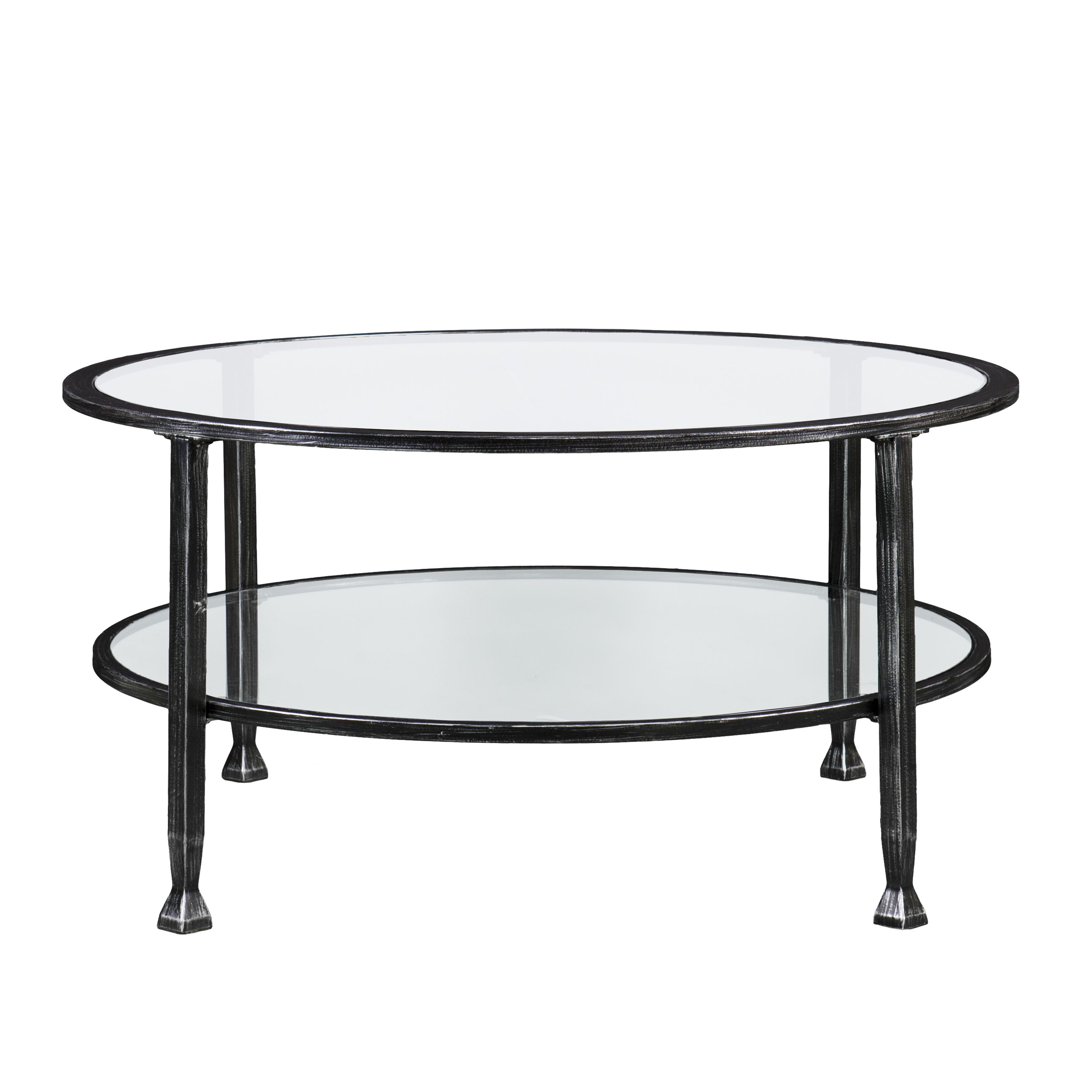 NEW Round Coffee Table Metal Glass Vintage Modern Style Home Top Cocktail Shelf Basket Storage Elegant Small Durable Indoor Furniture *↓READ↓*
