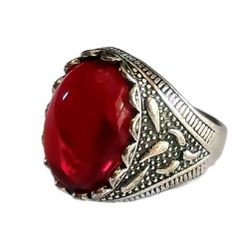 QUALITY TITANIUM SILVER NEW SIZE 9 CLARET RED ENGRAVED ELEGANT RING