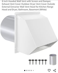 8 Inch Hooded Wall Vent with Screen and Damper, Exhaust Vent Cover Outdoor Dryer Vent Cover Outside External Extractor Wall Vent Hood for Kitchen Rang