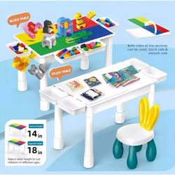 4-in-1 Kids Activity Table Building Block Play & Study Desk w/ Adjustable Height
