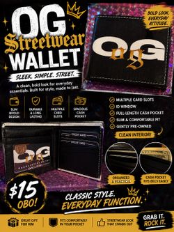 OG Streetwear Bifold Wallet | Black & Gold Logo Wallet | Men’s Everyday Wallet