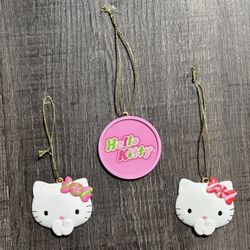 Set of 3 New Sanrio Hello Kitty Pink & White Holiday Christmas Tree Ornaments