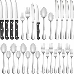 24 Pcs Silverware Set with Steak Knives Service for 4,Stainless Steel Flatware Set,Mirror Polished Cutlery Utensil Sets,Home Kitchen Eating Tableware,