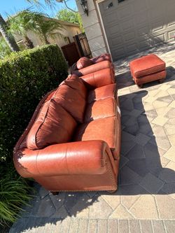 Leather Couch And Seat With ottoman