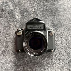 Pentax 6x7 MLU + 105mm 2.4 lens, prism finder and extension tubes 